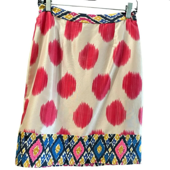 Maeve Anthropologie Pink Polka Dots Embroidered Silk Pencil Skirt Size 4 - Picture 2 of 7